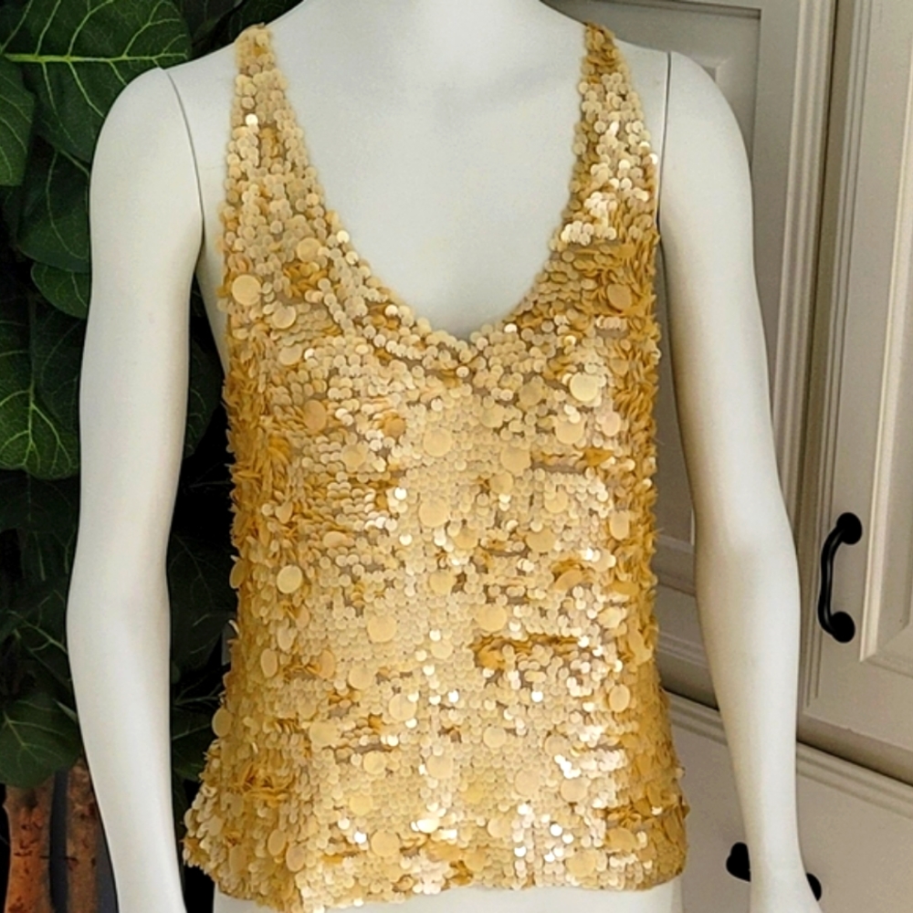 City DKNY Gold sequined silk cami top size 12 - Picture 1 of 14
